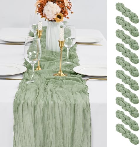 10 Pack Sage Green Table Runner 10Ft Cheesecloth Table Runner Boho Gauze Cheese Cloth Table Runners Romantic Long Sheer Fabric Table Runners for Wedding Party Bridal Shower
