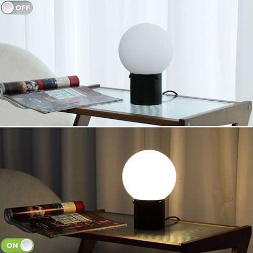 Somniferous Small Table Lamps Set of 2, Black Table Lamp with Frosted Glass Globe Shade, Mid Century Modern Bedside Lamps, Nightstand Lamps for Bedroom Living Room Dorm, 7W LED Bulb Included