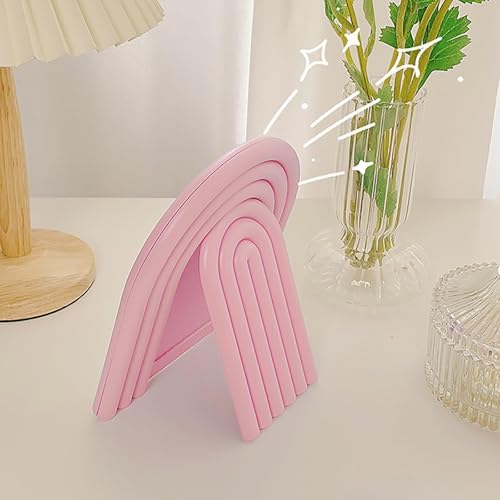 Desk Makeup Mirror,Small Cute Vanity Mirror for Office Cubicle Table,Pink | Arch Shaped Desktop Mirror for Dorm,Cute Office Desk Decor,Aesthetic Desk Accessories for Girl Women