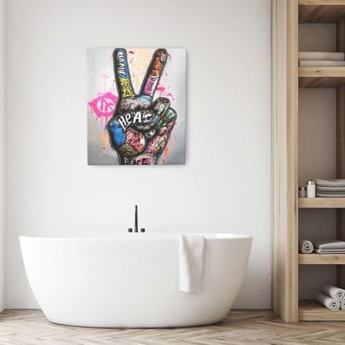 Banksy Motivational Wall Art Street Graffti Inspirational Wall Decor Hands Canvas Prints Painting Finger Artwork Decorations for Bathroom Bedroom Living Room Framed Gifts 20"x24"