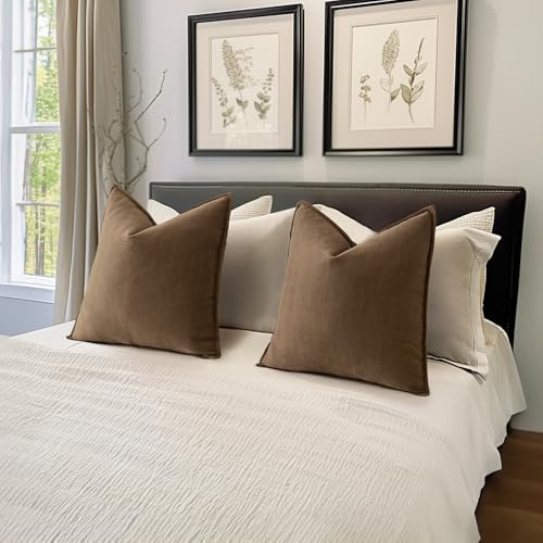 MIULEE Pack of 2 Dark Brwon Euro Shams Chenille Pillow Covers 26x26 Inch