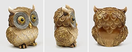 Garwor Retro Owl Statue for Home Decor, 6" Vintage Gold Resin Owl Figurine with Artistic Raised Feathers, Cute Bird Sculpture for Bookshelf Mantle Tabletop Decoration, Gift for Owl Lovers