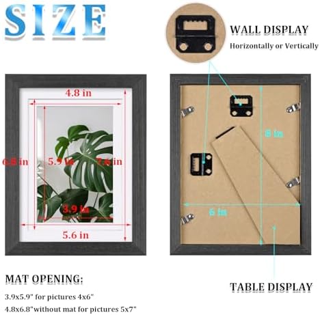 Egofine 6x8 Picture Frames Set of 4, Made of Solid Wood Covered by Plexiglass 4x6 and 5x7 with Mat or 6x8 without Mat, for Table Top Display and Wall Mounting Photo Frame Rustic Black