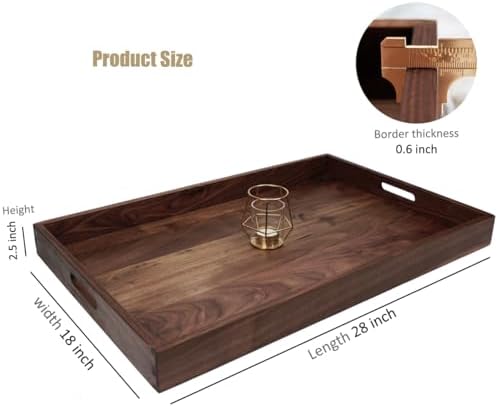 28"x 18" Extra Large Rectangle Black Walnut Wood Ottoman Tray