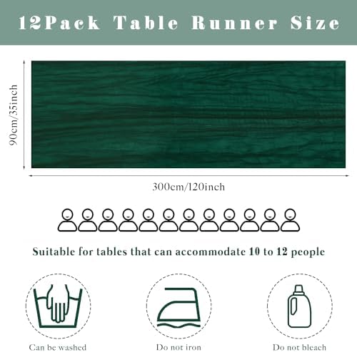 12 Pcs 10FT Emerald Green Cheesecloth Table Runner Gauze Fabric 35 x 120 Inches Long Boho Cheese Cloth Table Runner Rustic Semi Sheer Runner for Wedding Birthday Bridal Shower Party (Emerald Green)