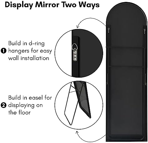 Americanflat 18x58 Arched Mirror with Stand- Large Hanging Mirrors with Aluminum Frame - Modern Mirror for Bathroom, Bedroom, Living Room - Mirrors for Wall Display and Home Decor - Black