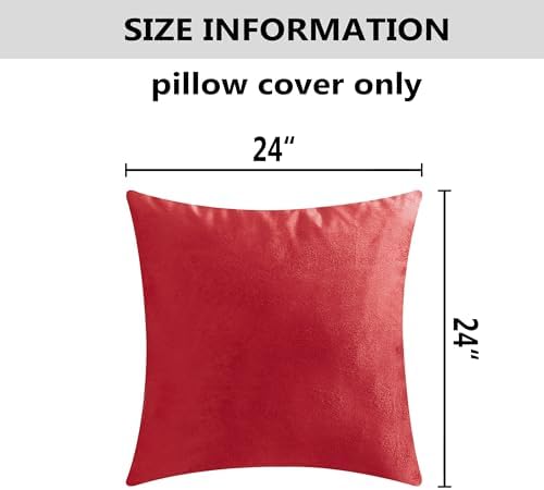 Home Brilliant 24x24 Pillow Cover Euro Pillow Sham Solid Velvet Cushion Cover for Holiday Wedding Sofa Couch Decor, Set of 2, 24 inch(60x60cm), Red