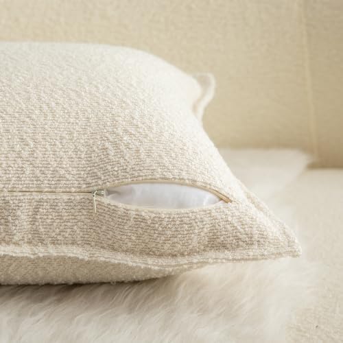 MANDIOO Pack of 2 Decorative Throw Pillow Covers Accent Solid Woven Textured Cushion Covers Pillow Cases Bedroom Living Room Sofa Home 16 x 16 lnch Beige