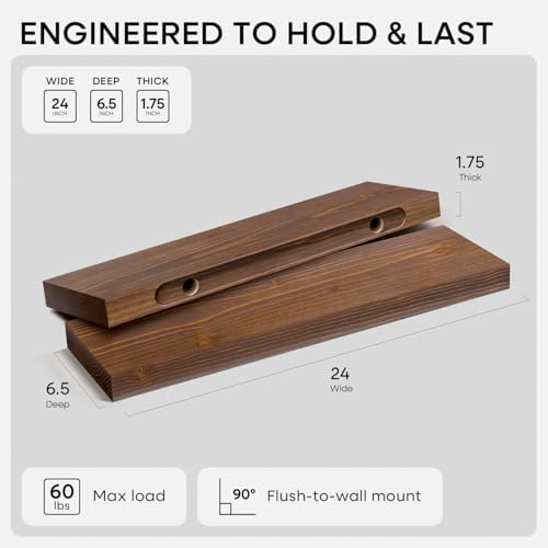 Homeforia 24 Inch Floating Shelves, High-End Solid Pine Wood, Set of 3