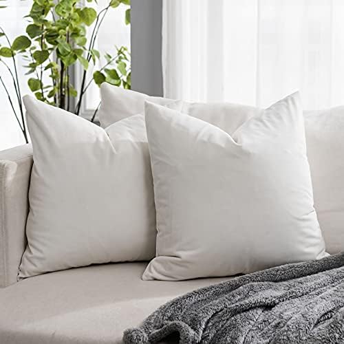 Cream White Euro Decorative Velvet Throw Pillow Covers 26x26 inch Set of 2 with Zipper Luxury Soft Solid Square Cushion Covers Case for Sofa Couch Bed Living Room