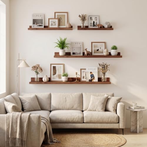 Axeman 20 Inch Floating Shelves, Walnut Picture Ledge Shelf Set of 3
