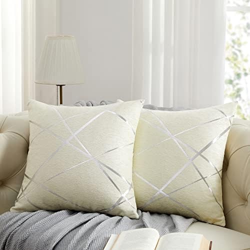GIGIZAZA Decorative Couch Pillow Covers 16 x16,White Thick Cushion Pillow Covers,Sofa Square Accent Pillows Set of 2