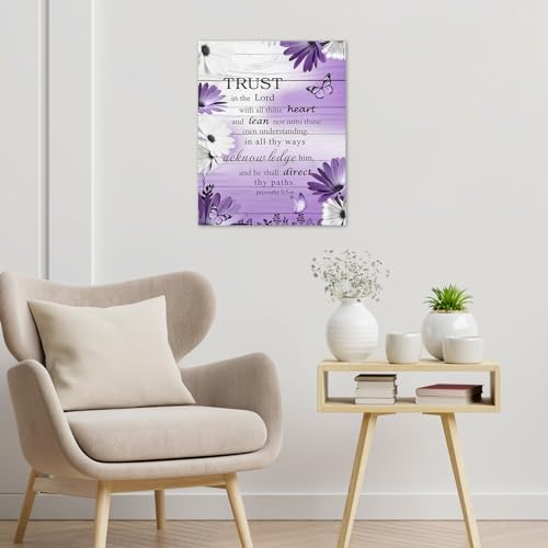 LB Rustic Purple Floral Wall Art for Bathroom Bible Verse on Vintage Grey Wood Canvas Wall Art Wall Paintings Home Decor Daisy Wall Pictures for Living Room Bedroom Office Ready To Hang,16x20 Inch