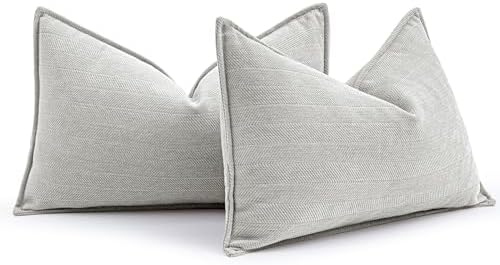 MIULEE Pack of 2 Light Grey Decorative Lumbar Chenille Pillow Covers 12x20