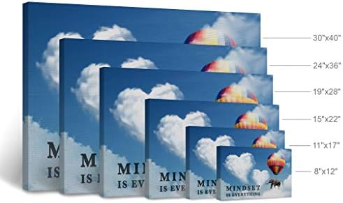 Smile Art Design Mindset is Everything Quote Elephant with Balloon Blue Sky Motivational Wall Art Canvas Print Inspirational Wall Art Entrepreneur Quote Office Decor Artwork Gift Ready to Hang 24x36