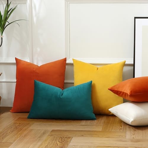 Stellhome Super Soft Velvet Throw Pillow Covers for Bed Couch Sofa Bench, 26 x 26 inch (65 cm), Burnt Orange, Pack of 2