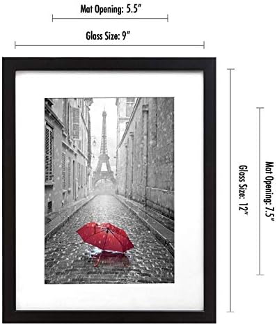Americanflat 9x12 Picture Frame 4-Pack - Matted to 6x8 - Black