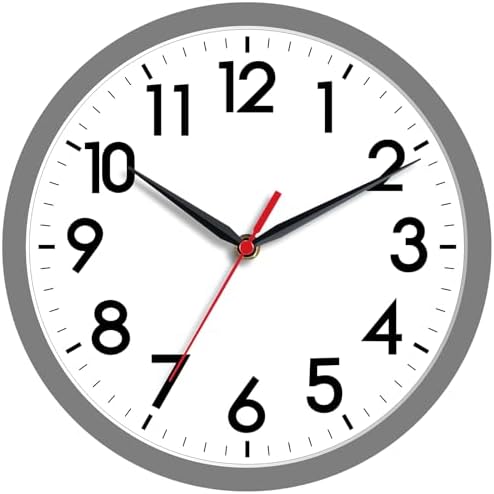 AKCISOT 8 Inch Wall Clock, Silent Battery Operated Analog Clock, Gray | Small Size | Bedroom | Office | Kitchen | Bathroom | Classroom | Modern | Easy to Read