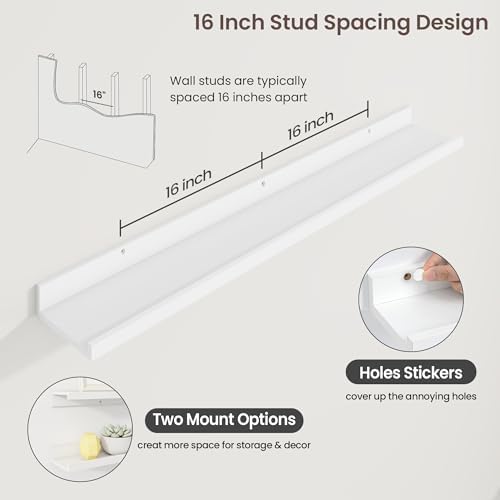 Axeman 40 Inch Floating Shelves, White Picture Ledge Shelf Set of 3