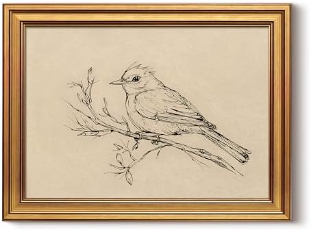WHASAYART Gold Framed Vintage Wall Art for Living Room, Animals Painting Prints Shelf Decor for Kitchen, Aesthetic Bedroom Wall Art, Best Gifts for Friends or Family - Magpie 16L x 12W