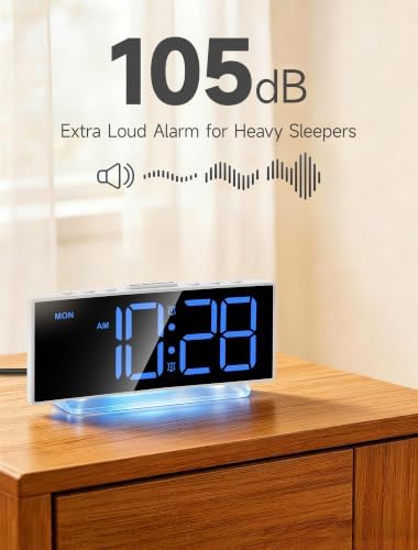 Cadmos Loud Alarm Clocks for Heavy Sleepers,Adults,Kids,Teens,Large Digital Display,7 Color Night Light,Adjustable Volume,Battery Backup,Small Bedside Clocks for Bedrooms (White+Dynamic)