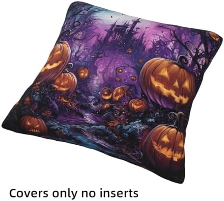 Halloween Horror Castle Throw Pillow Covers Set of 4 Decorative Soft Double Sided Print Pillow Case Farmhouse Home Decor for Living Room Sofa Couch 18x18