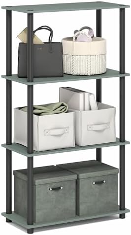 Furinno Turn-N-Tube Storage Shelves, 4-Tier Toolless Book Shelf, Corner Shelf, Open Shelves, for Organization and Storage, Living Room, Garage, Home Office, Sage Green