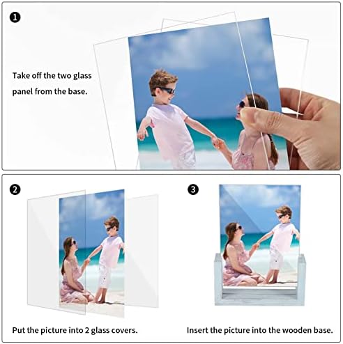 PETAFLOP 5x7 Picture Frame 2 Pack, Double Sided Glass Photo Frame 5 by 7 U-Shaped Blue Picture Frames 5x7 for Desktop or Tabletop