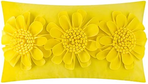 JWH 3D Flower Throw Pillow Cover Velvet Sunbeam Yellow 12x20 Inches