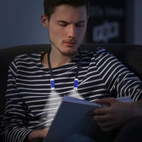 Rechargeable LED Book Light, Neck Hug Light Reading Lamp Relaxed Reading in Bed, 3 Brightness Levels, 2 Flexible Soft Silicone Arms Comfortable Wear. Perfect for Bookworms & Crafts, Blue