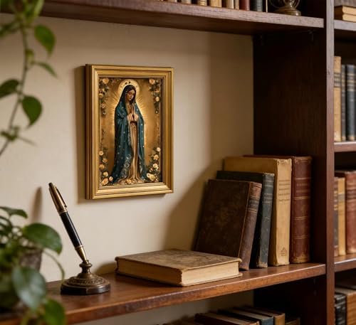 Vintage Gold Framed Virgin Mary Wall Art Lady of Guadalupe Portrait Canvas Prints Blessed Mother Catholic Picture Religious Beliefs Painting Poster Artwork for Living Room Church Prayer Room