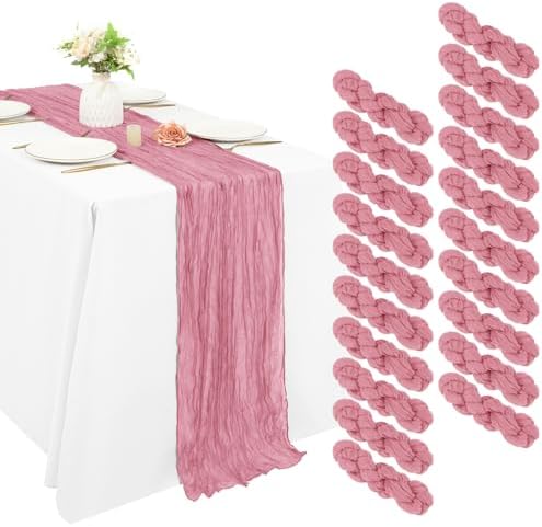 20 Pack Cheesecloth Table Runner 17 x 108 Inch, Dusty Rose