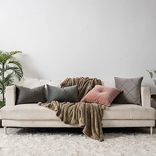 Grey Decorative Lumbar Velvet Throw Pillow Covers 16x24 inch Set of 2 with Zipper Luxury Soft Solid Rectangle Cushion Covers Case for Sofa Couch Bed Living Room
