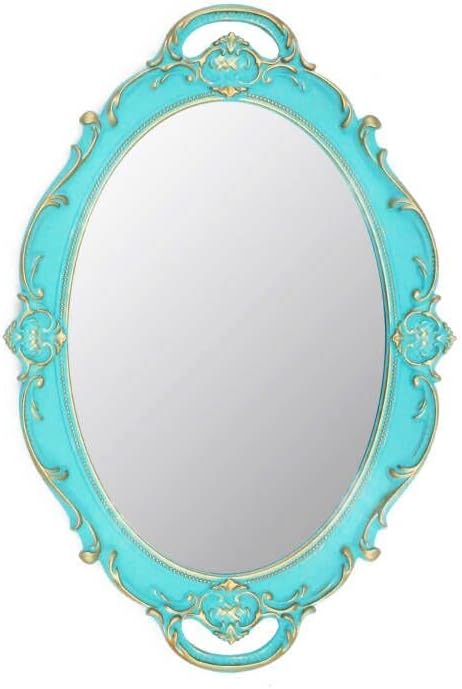 Eaoundm 14.5 x 10 inchs Oval Wall Mirror Vintage Hanging Mirror (Blue) | Antique Decorative