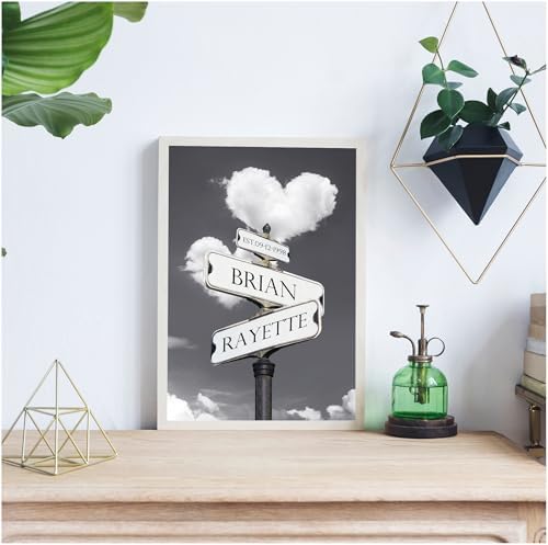 A&T ARTWORK Heart and Heart Street Sign Canvas Poster Prints Gift,includes Names and the Date Unique Gift for the Anniversary.Canvas Poster UNFRAMED