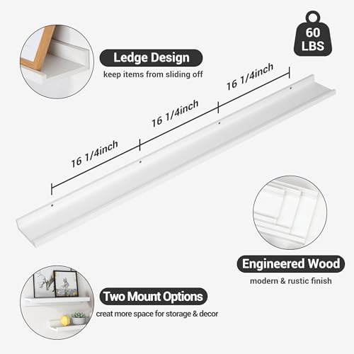 Axeman Picture Ledge Shelf, 55 Inch White Floating Shelves Set of 3
