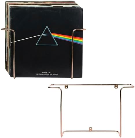 MyGift Copper Metal LP Record Wall Racks, Vinyl Album Display Set of 2