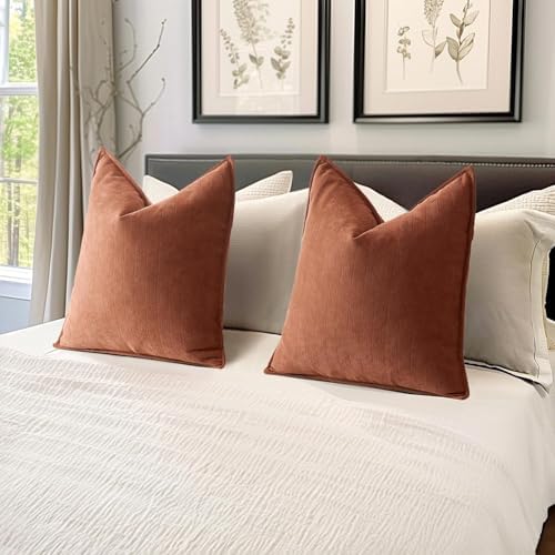 MIULEE Pack of 2 Fall Burnt Orange Decorative Chenille Pillow Covers 20x20