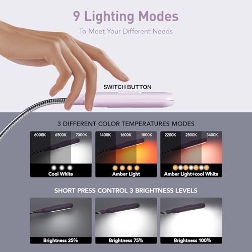 VAVOFO Rechargeable Book Light, Blue Light Blocking, Amber 1600K Clip On Reading Light, Eye Care 7 LEDs Kids Book Light for Reading in Bed with Power Indicator for Bookworms (Pink Purple)