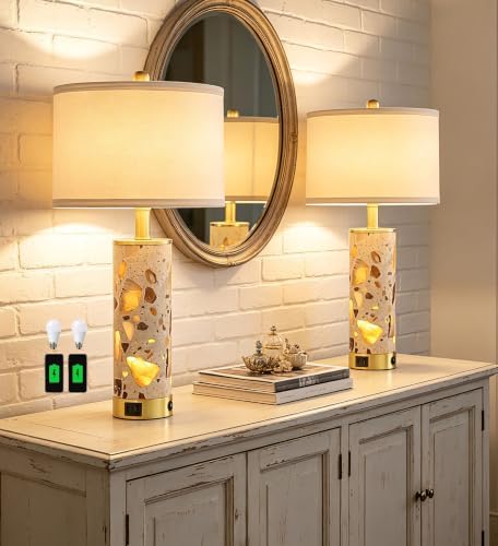 22.4” Set of 2 Modern Table Lamps for Living Room with USB C+A