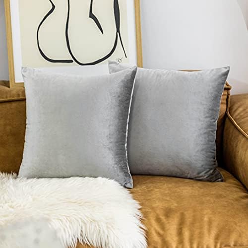 Home Brilliant Large Pillow Covers Velvet Square Euro Shams Decorative Accent Cases for Bed Room Mattress Toddler Nativity Day, 2 Pieces, 26 x 26 inches(66 x 66 cm), Silver Grey
