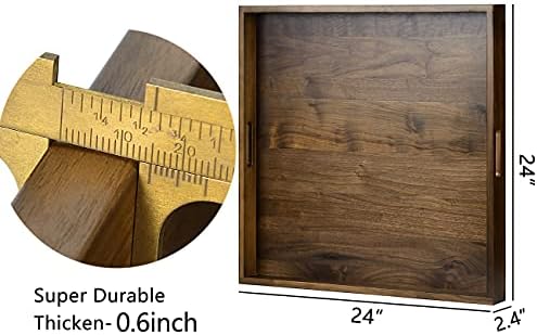 24" Square Handmade XL Black Walnut Wood Ottoman Tray with Handle