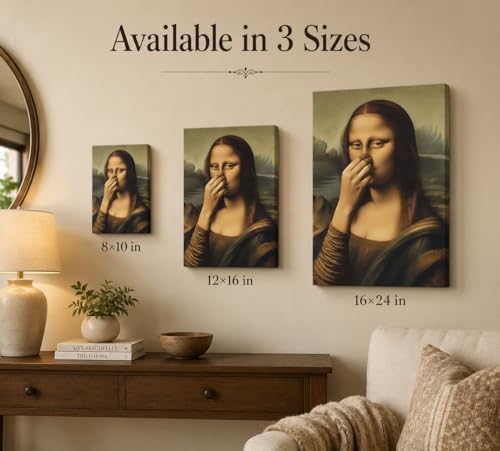CXKAWM Funny Mona Lisa holding nose Bathroom Canvas Wall Art 12X16in | Mona Lisa Bathroom Wall Decor Picture Humor Amusing Toilet Poster Print for Toilet Bathroom Home decoration