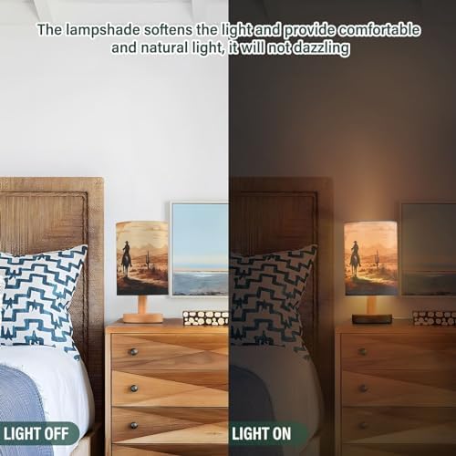 Vintage Western Cowboy LED Table Lamp - Modern Minimalist Bedside Lamp with Round Flaxen Fabric Shade for Nightstand, Perfect for Bedroom Ambiance