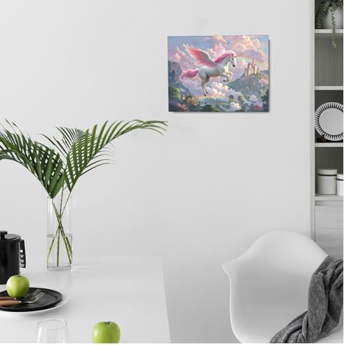 Crekviy Pink Unicorn Wall Art Fantasy Unicorn Bedroom Decor for Girls Magical Canvas Prints Painting Pictures Artwork Decorations for Nursery Room Bathroom Framed Kids Gifts 20"x24"