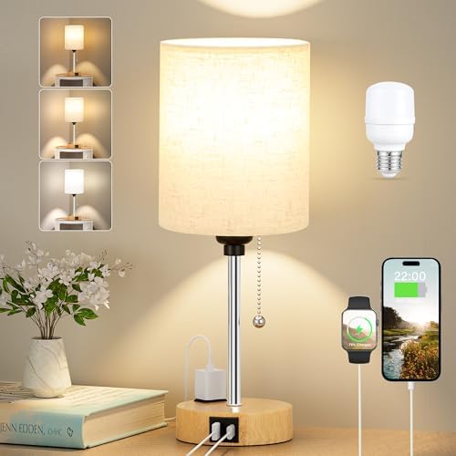Small Bedside Table Lamp for Bedroom, Desk Lamp with USB Ports for Dorm