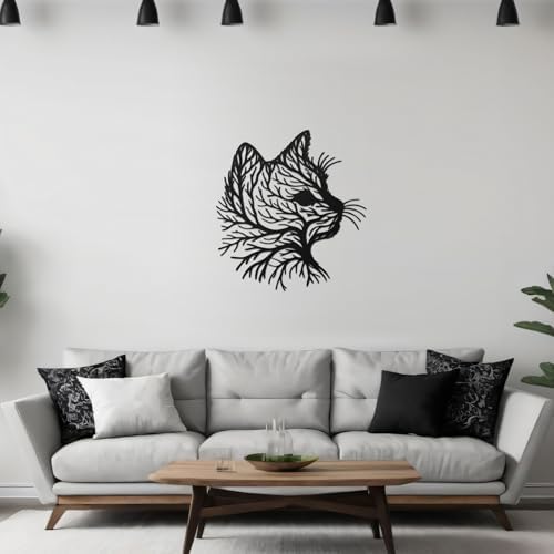 Otoolling Cat Tree Wall Art Silhouette Black Cat Wall Decor Metal Geometric Animal Art for Living Room Above TV Home Decoration, 10.2 x 10 Inch(Classic)