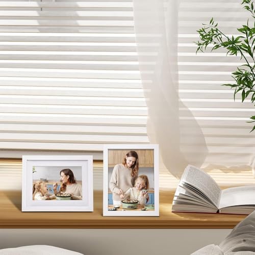Egofine 6x8 Picture Frames Set of 4, Made of Solid Wood Covered by Plexiglass 4x6 and 5x7 with Mat or 6x8 whitout Mat, for Table Top Display and Wall Mounting Photo Frame White