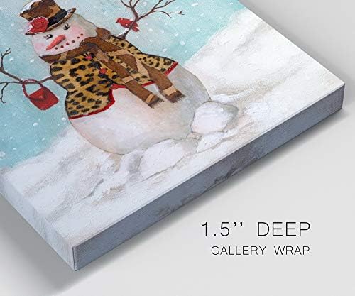 Renditions Gallery Canvas Wall Art Paintings & Prints Snowwoman with Hat & Cardinal in Winter Snow Abstract Hanging Artwork for Bedroom Home Kitchen Wall Decorations - 40"X40" LT05