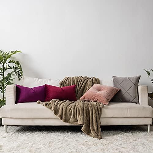 Purple Decorative Lumbar Velvet Throw Pillow Covers 12x20 inch Set of 2 with Zipper Luxury Soft Solid Rectangle Cushion Covers Case for Sofa Couch Bed Living Room